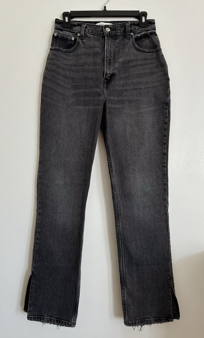 Dark Grey Abercrombie The 90s Straight Ultra High Rise Split Hem Jeans 27/4